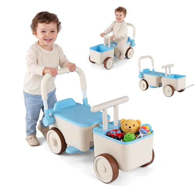 Gymax 3-in-1 Kids Ride On Push Car Foot-to-Floor Sliding Car for Toddler w/ Rope Blue