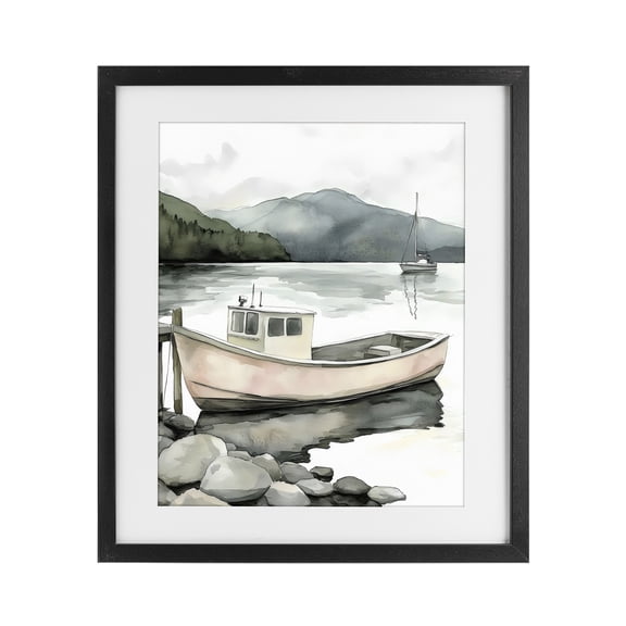 Stupell Industries Rustic Lodge Coastal Calm Docked Boat Black Framed Print Under Glass, 13 x 16, by Riley B