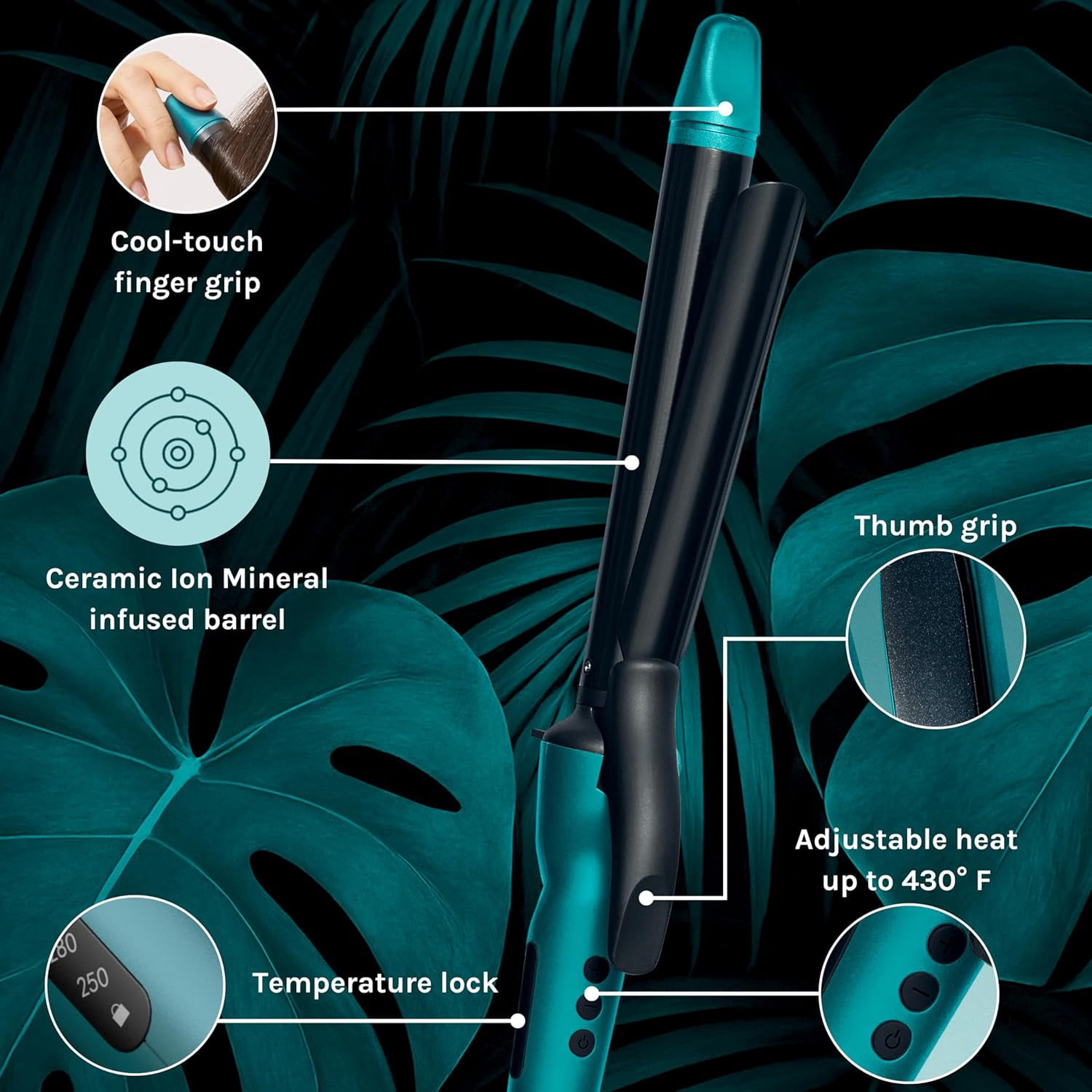 Bio Ionic Teal Tides Long Barrel Curling Iron, 1 Inch, Adjustable Heat, Limited Edition