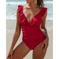 thumbnail image 2 of Charmo Ruffle One Piece Swimsuit Women V Neck Ruched Tummy Control Bathing Suits, 2 of 7