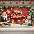 thumbnail image 5 of Red Background Christmas Banner Gold Lettering Merry Christmas Banner Santa Claus Design Snowman Pattern Xmas Banner for Christmas Party Holiday Celebration Family Gathering, 5 of 9