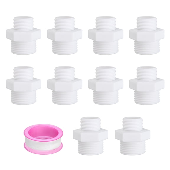 Uxcell Pipe Fittings Nipple G 1 x G 3/4, 10 Pcs Male to Male Thread Coupling Adapter Hex Straight Connector, White
