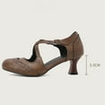 thumbnail image 5 of Chenyee Womens Mid Kitten Heels Dress Shoes Vintage Closed Pointed Toe CrossStrap Buckle Pumps, 5 of 6