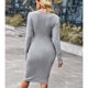 thumbnail image 4 of Vestido Manga Larga Cuello En V Paquete Cadera Cintura Alta Dobladillo Asimétrico Vestido Elegante Para Mujer Gris M, 4 of 8