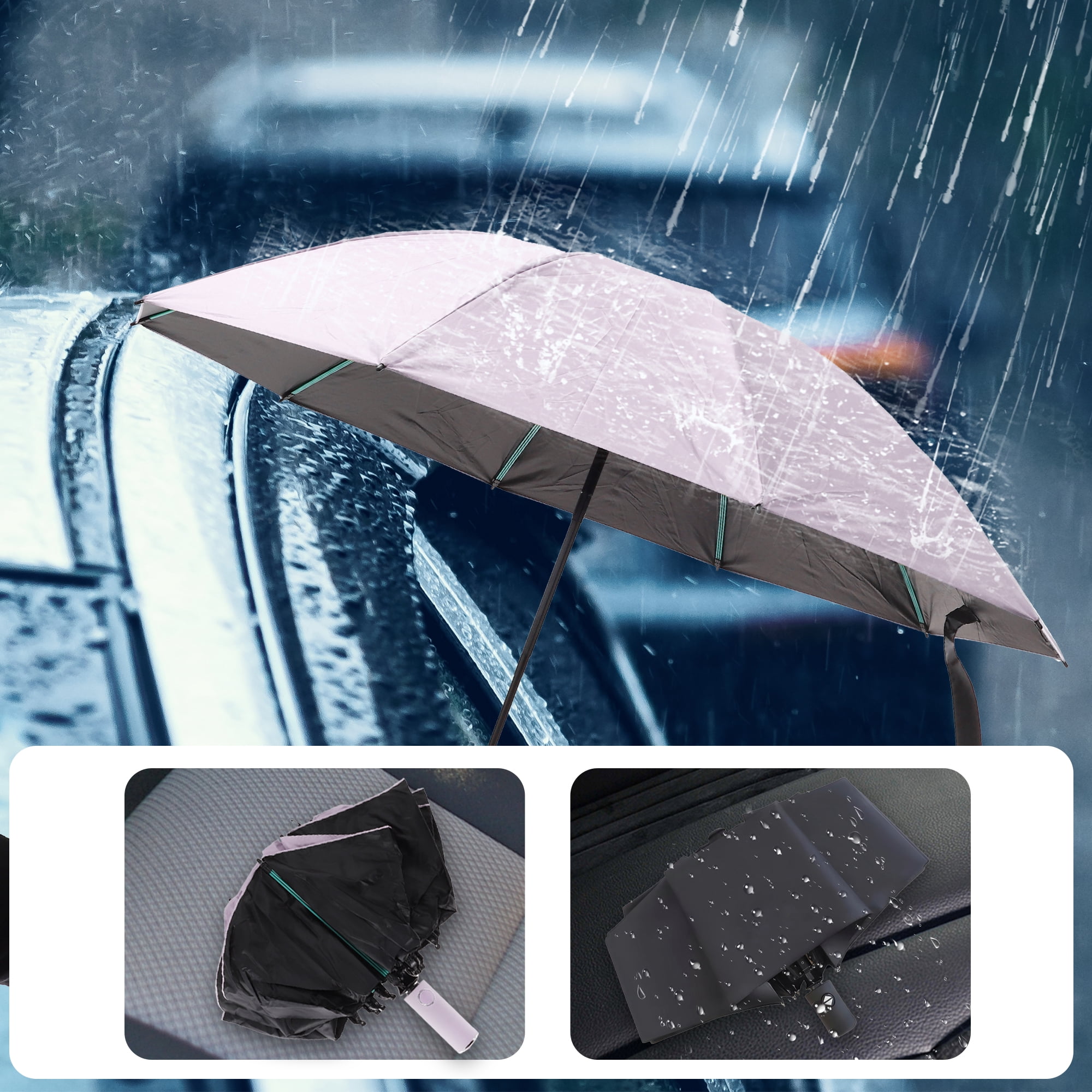 Unique Bargains Portable Windproof Folding Inverted Umbrella with Cover Pink
