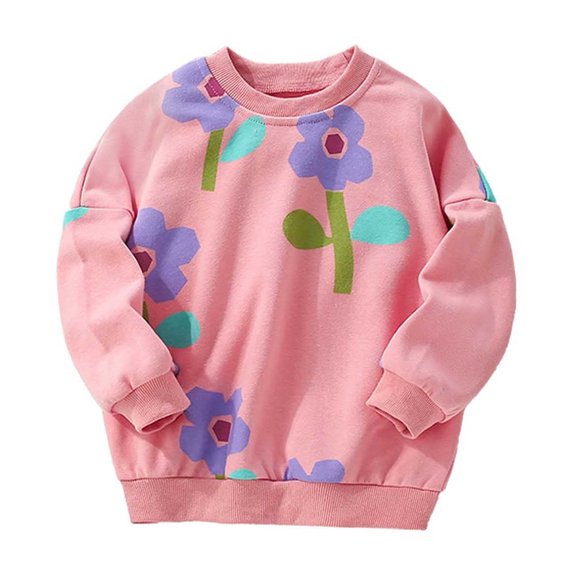 Hiijoy Girls Long Sleeve Sweatshirt Cute Flower Cotton Crewneck Pullover, Pink, Sizes 2-8