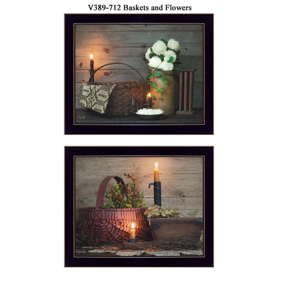 Baskets and Flowers Collection By Susan Boyer Printed Art Wood Multi-Color