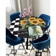 thumbnail image 5 of nqOlkjepod Sunflower Vintage Round Tablecloth, Fitted Table Cover with Elastic for 45"-54" Round Tables, Farmhouse Floral Black Checkered Table Cloth Outdoor Dinning Party Waterproof Tablecloths, 5 of 6