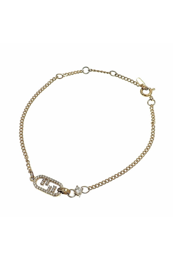 Pre-Owned Fendi bracelet for women, gold GP with rhinestones.