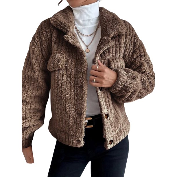 Txlixc Chaqueta de terciopelo de mujer con botones de manga larga para mantener caliente en invierno Txlixc moda