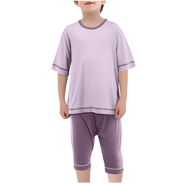 Zpanxa Ensembles d'Été pour Filles Enfants Couleur Unie Confortables Manches Courtes Trois-Quarts Blouses à Col Rond Ensembles pour Enfants 6-7 Ans