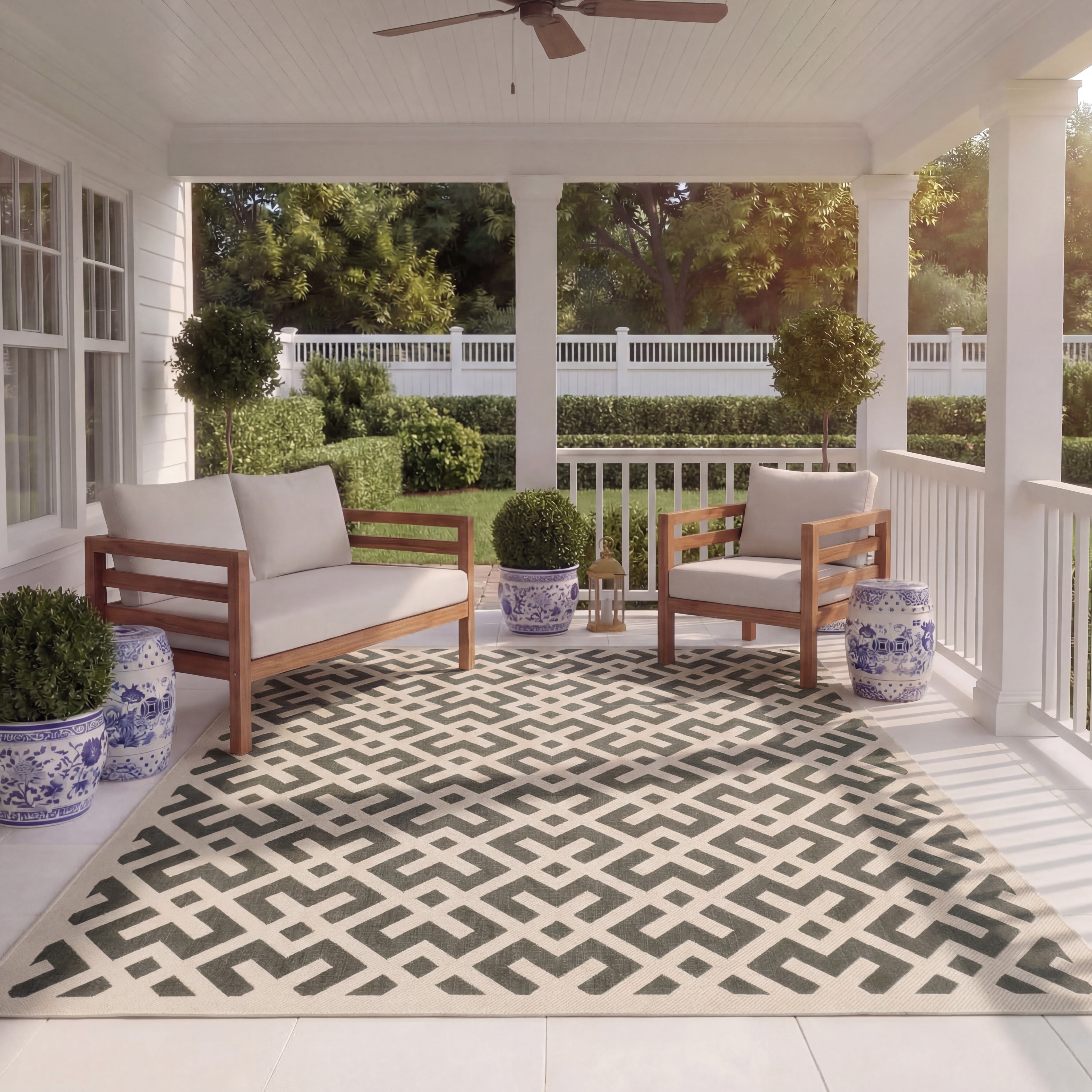 Safavieh Courtyard Alvin Geometric Indoor/Outdoor Area Rug, Black/Beige, 5'3" x 7'7"