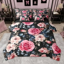 Manfei Pink Floral Rose 7-Piece Bedding Comforter Set for Teens Girls Women,Chic Flowers King Bedding Sets,Spring Graden Ultra Soft Bed Sheets,Super Cozy Room Decor,Reversible