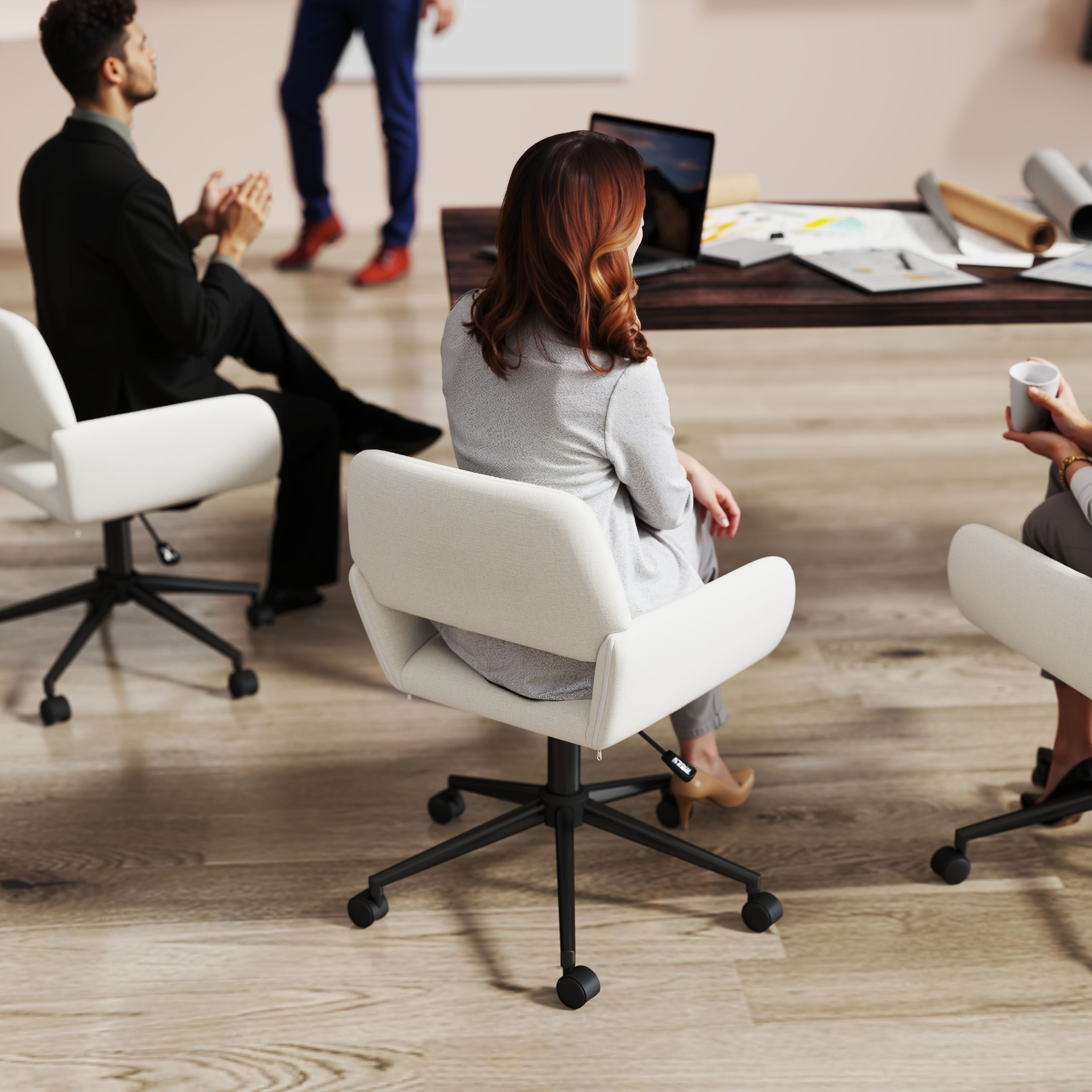 Homy Casa Swivel Office Chair, Adjustable Desk Chair for Meeting, Vanity, or Study Room, Beige