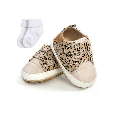 

Rotosw Toddler Kids Crib Shoes First Walkers Flats Casual Moccasin Shoe Anti Slip Prewalker Sneakers Walking Comfortable Leopard with Socks 6C