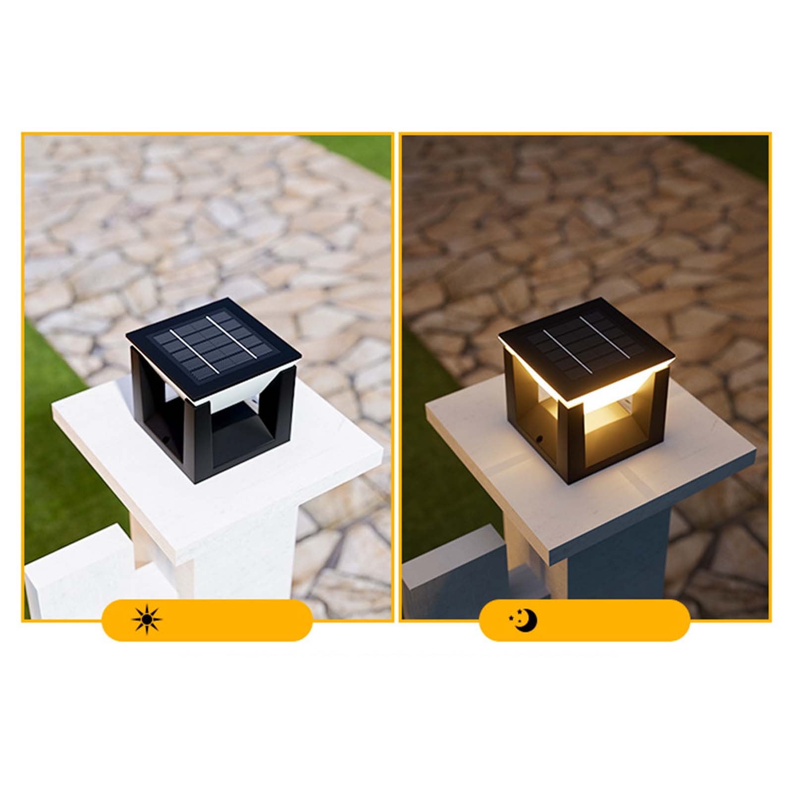 Solar Pillar Light , 5.51” Large Outdoor Post Modern Column Cap Lights Ip65 Waterproof Dusk To Dawn Deck Lantern Led Lamp for Flat Surface Patio Garden Decoration（Round）