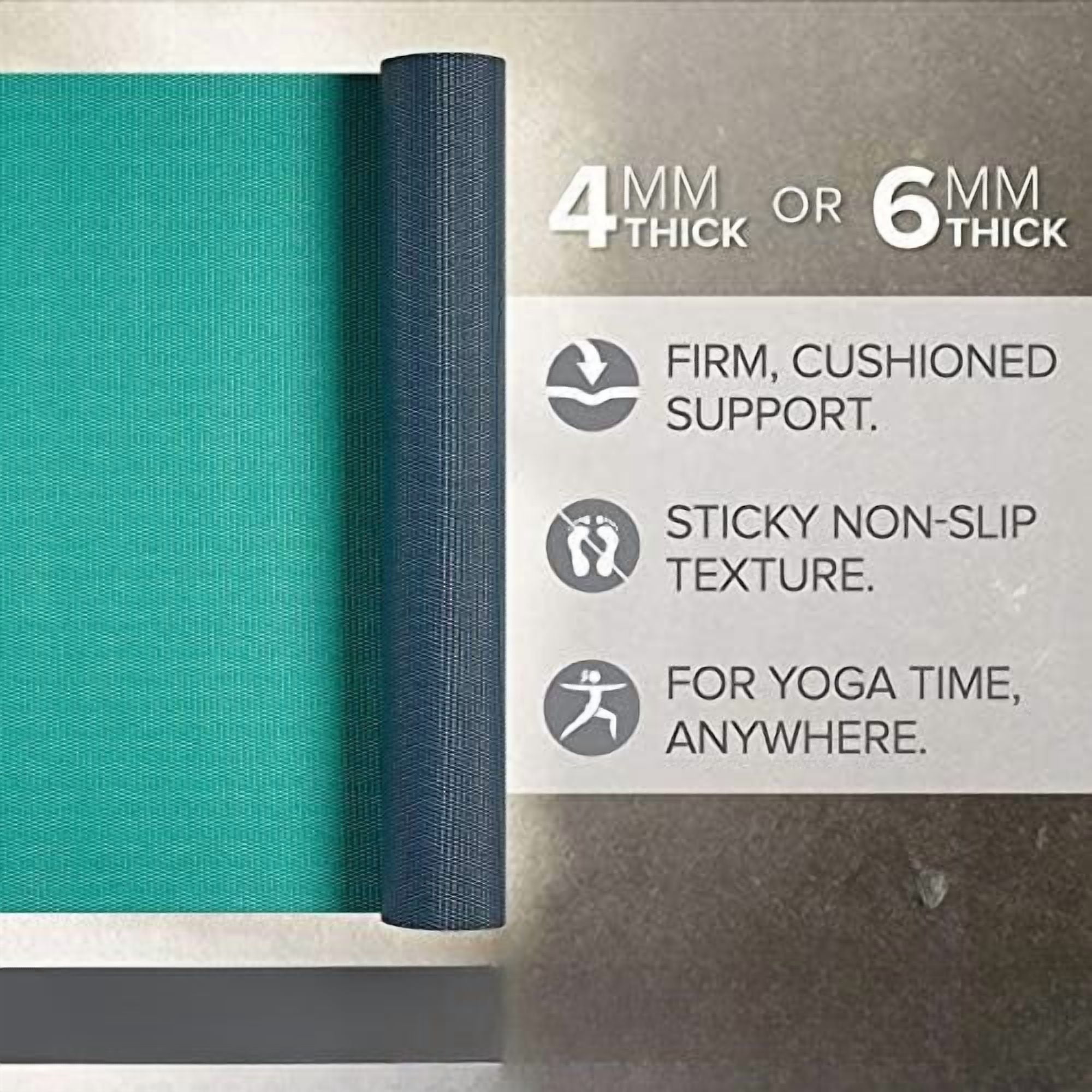 Solid Color Yoga Mat, Non Slip Exercise & Fitness Mat for All Types of Yoga, Pilates & Floor Exercises Vibrant Viridian,68"L x 24"W x 6mm Thick
