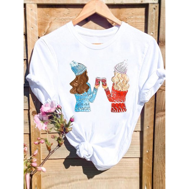 Camiseta con estampado de árbol de gato para mujer, ropa con estampado de Feliz Navidad y Año Nuevo, 2025