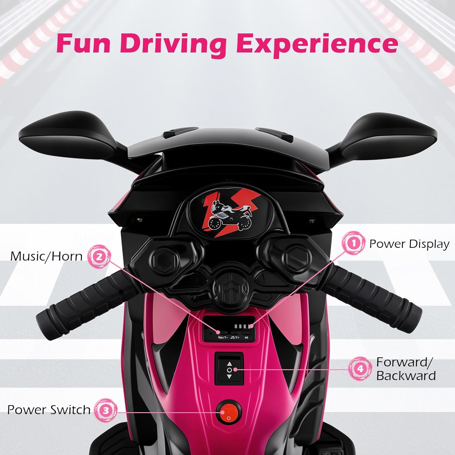 OLAKIDS 6V Kids Motorcycle with Training Wheels, Horn, Music, Headlight for Boys Girls Aged 3+ Years