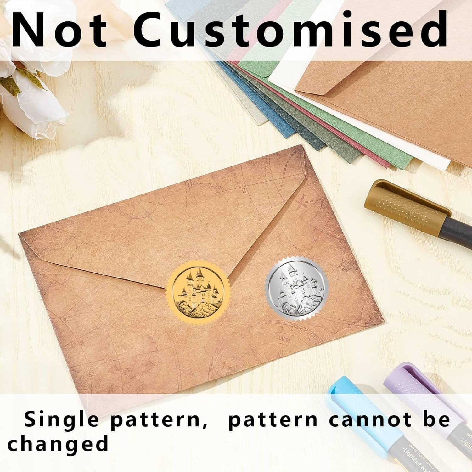 1.65" Castle Book Embosser Stamp Personalized Vampire Adventure Fantasy Rose Gold Stainless Steel Brass Handle Seal Hand Held Embossing for Graduation Birthday Envelope Invitation