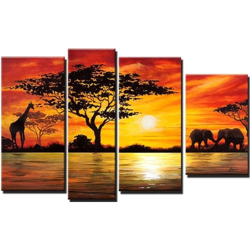 Design Art Modern African Landscape 4 Piece Painting On Canvas Set Walmart Com Walmart Com