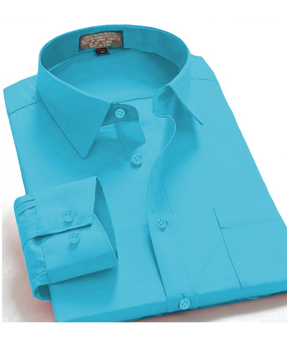 Men Dress Shirt Regular Fit Oxford Solid Color-Aqua-4Xl Long Sleeve 36/37 -  Walmart.Com