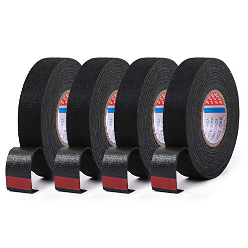 HSTECH 4 Rolls Wire Loom Harness Tape, Speaker Wiring Harness Cloth Tape, Black Adhesive Fabric