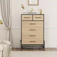 thumbnail image 3 of Black & Oak 6 Drawer High Dresser - Freestanding High Drawer Dresser with Storage, Wooden Storage Cabinet, 3 of 9
