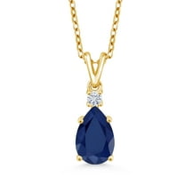 Gem Stone King 18K Yellow Gold Plated Silver Blue Sapphire and White Moissanite Pendant Necklace for Women (2.23 Cttw, Pear Shape 10X7MM, with 18 inch Chain)