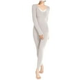 thumbnail image 2 of Feancey Women's Thermal Underwear Set Mesh V Neck Base Layer Top Long Johns Winter Warm Pajama Sets with Built In Bra for Cold Weather Beige L, 2 of 4