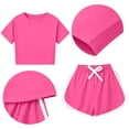 thumbnail image 3 of Mifsaly 2 Piece Short Sets for Girls Summer Short Sleeve Crewneck Cropped T-Shirts and Athletic Shorts Kids Breathable Casual Sportswear Clothes, 3 of 7