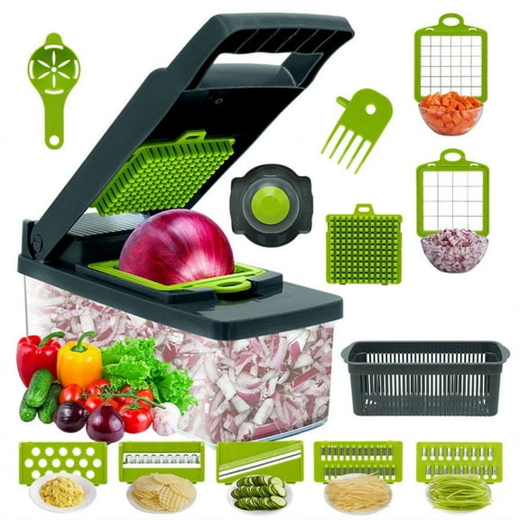 Zeokiar Vegetable Chopper,Food Chopper,14 in 1 Multifunctional Onion Chopper, Vegetable Slicer Dicer Cutter,Salad,Garlic Chopper, Kitchen Veggie Chopper with Container
