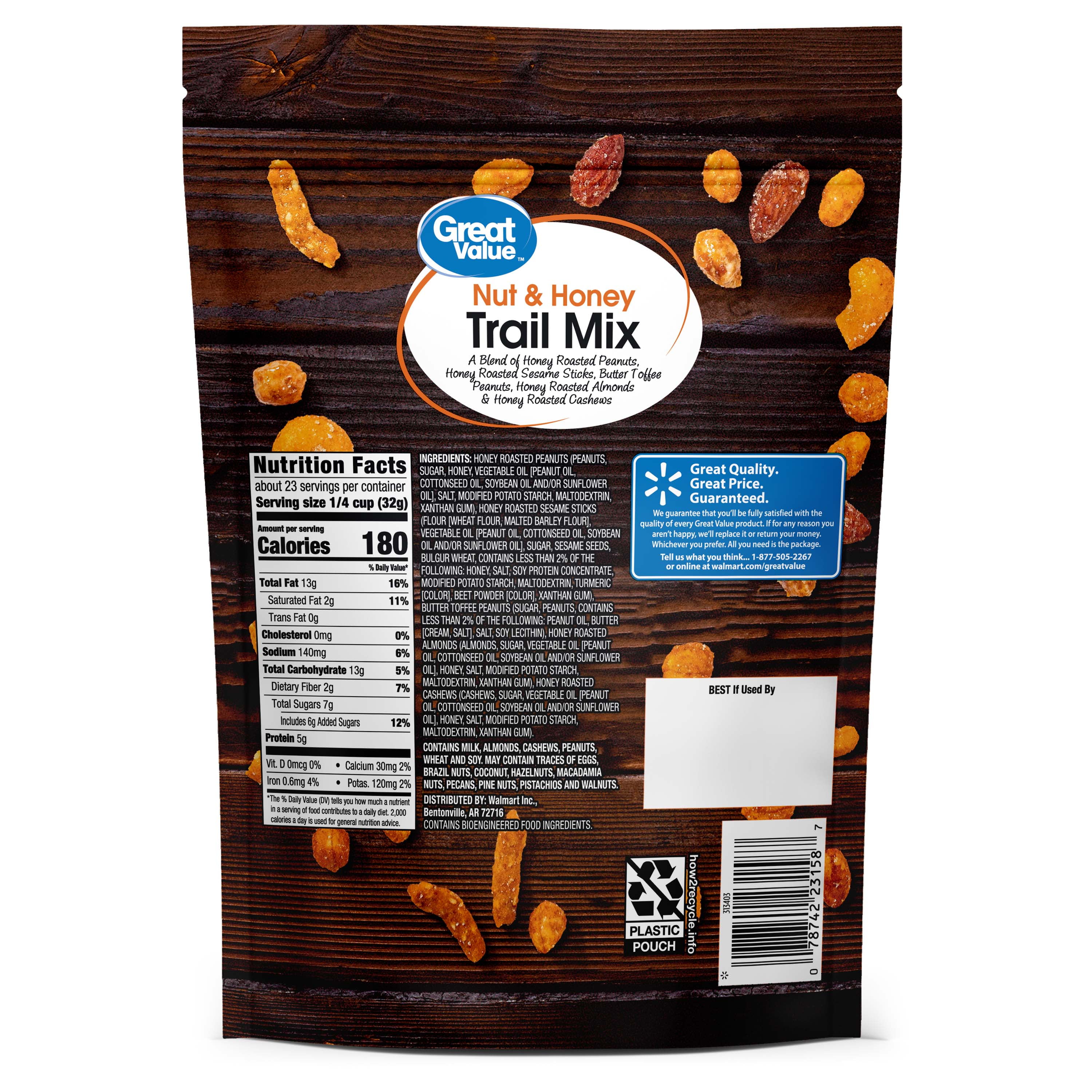 (4 pack) Great Value Nut & Honey Trail Mix, 26 oz