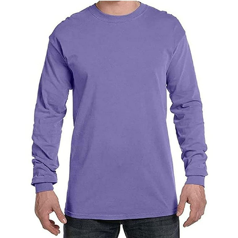 Men's Long Sleeve Cotton T-Shirt Crew Neck Pre-Washed Small