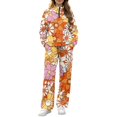thumbnail image 2 of Retro Floral Print 2 Piece Outfits for Women Half Zip Stand Collar Sweatshirt Wide Leg Pants with Pockets Loose Fit Tracksuit Fall Travel Vacation Loungewear Set, 4XL, 2 of 9