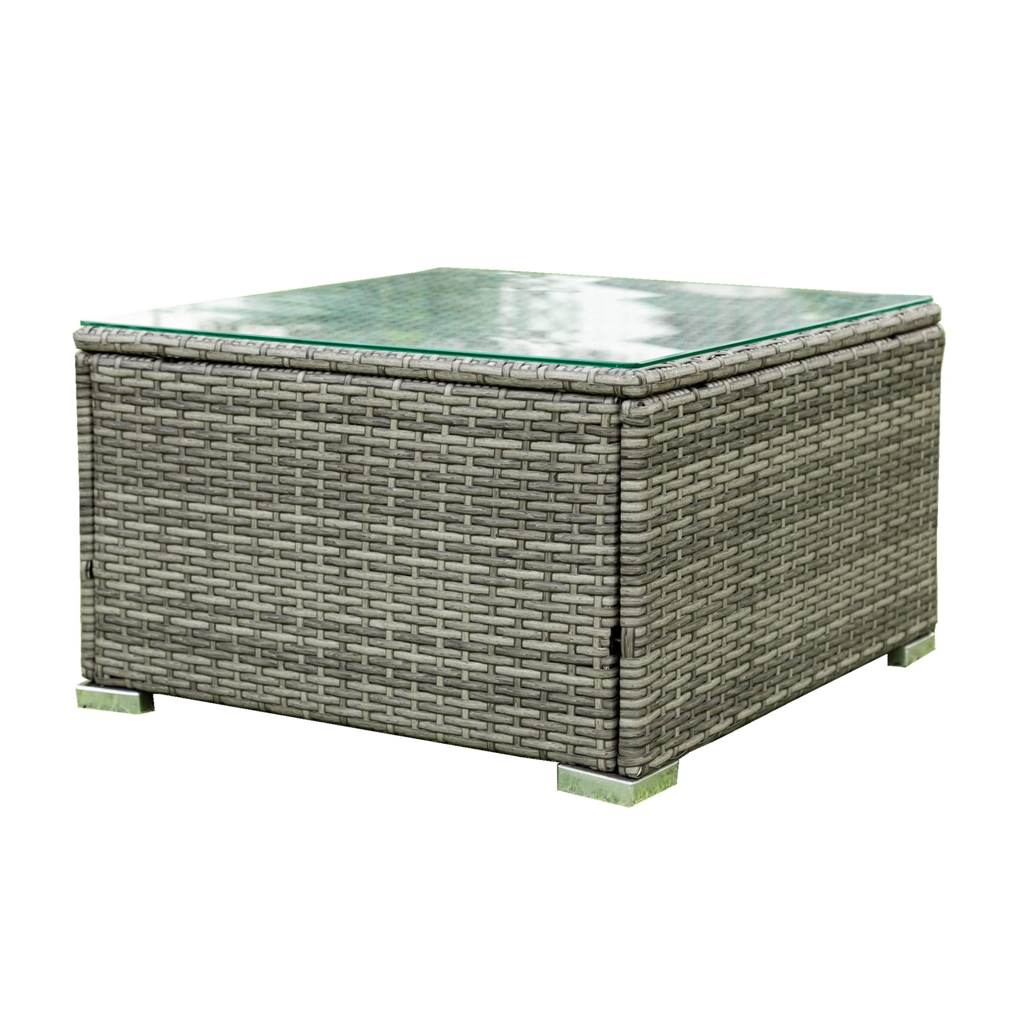 4 Piece Wicker Patio Sofa Set, PE Rattan Outdoor Sectional Sofa Set with Loveseat, Coffee Table and Storage Box, Outdoor Furniture Patio Conversation Sets for Garden Deck Porch Backyard, JA2349