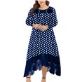 thumbnail image 1 of Vestido de fiesta de manga larga con estampado de punto ondulado de empalme de encaje con dobladillo Irregular y cuello redondo Sexy para mujer de talla grande Fridja  NMB2113, 1 of 9
