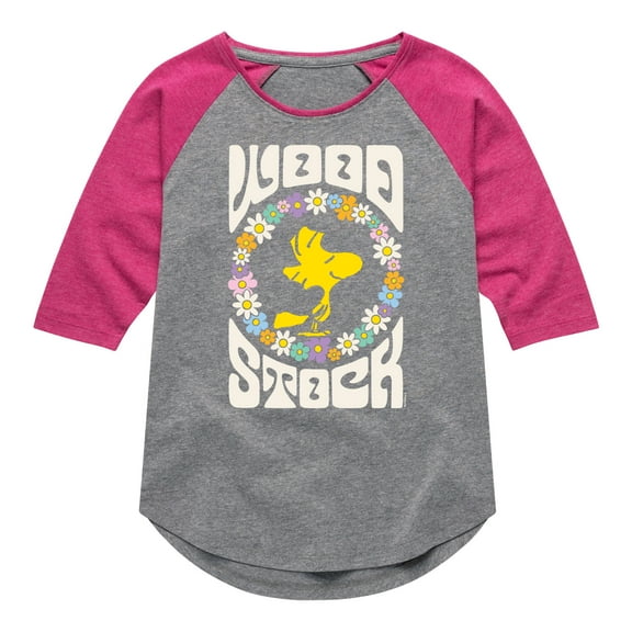 Peanuts - Retro Floral Woodstock - Toddler & Youth Girls Raglan Graphic T-Shirt