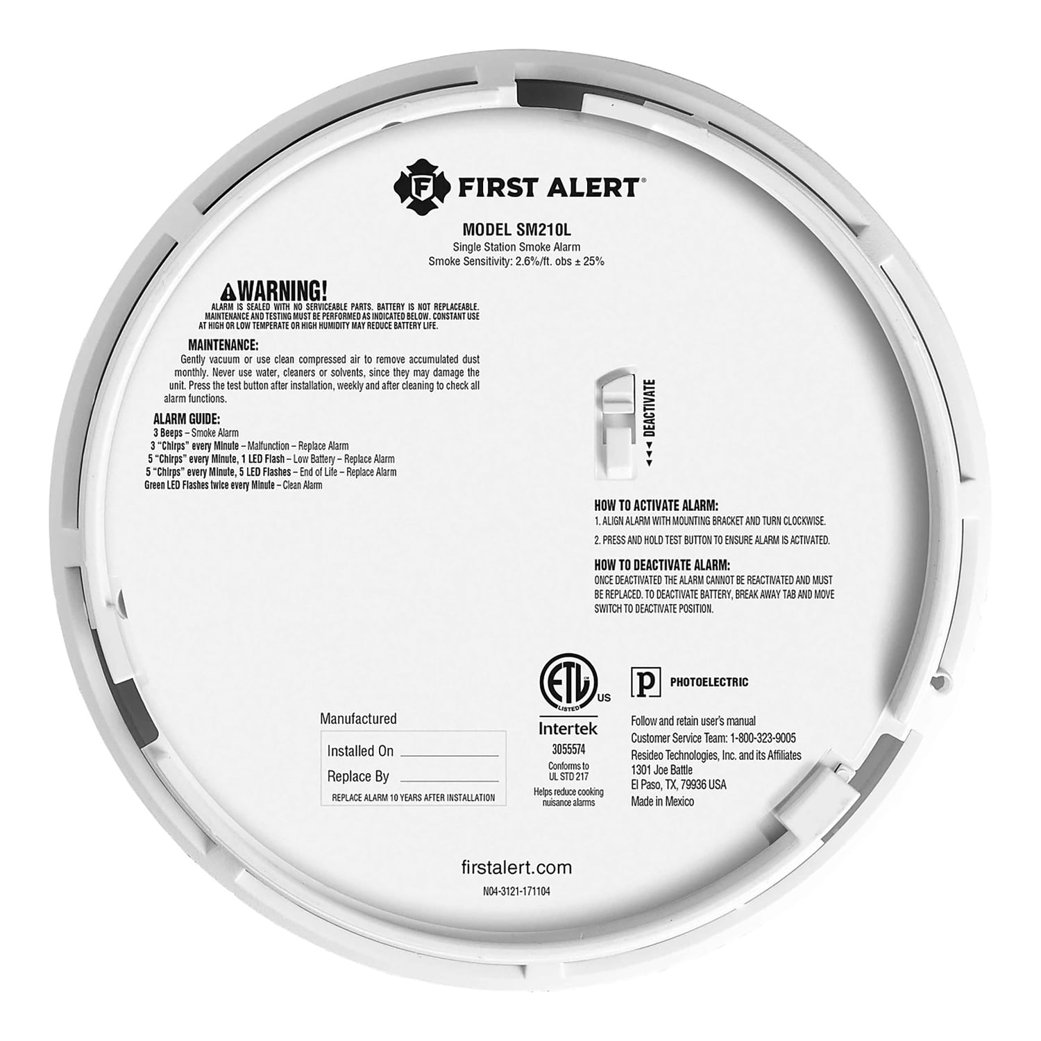 First Alert SM210L Sealed 10-Year-Battery Smoke Alarm with Safety Path Light and Slim Profile, 1046747