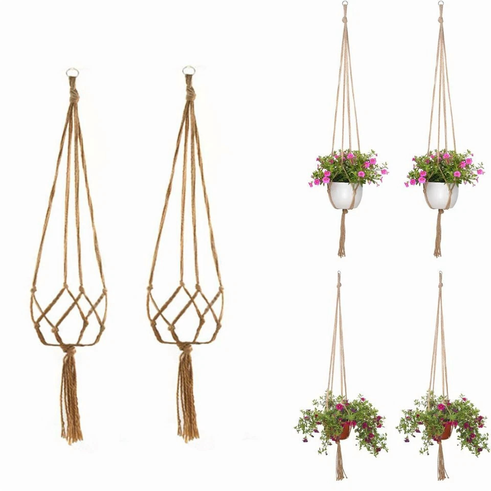 PURELY- 4 Pack Garden Plant Hanger Macrame Hanging Planter Basket Rope Pot Holder Decor