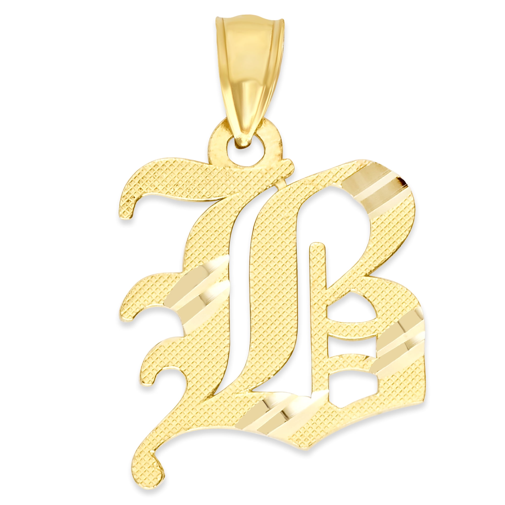 14k White Gold Cursive Letter B Pendant Alphabet Initial Charm Fashion