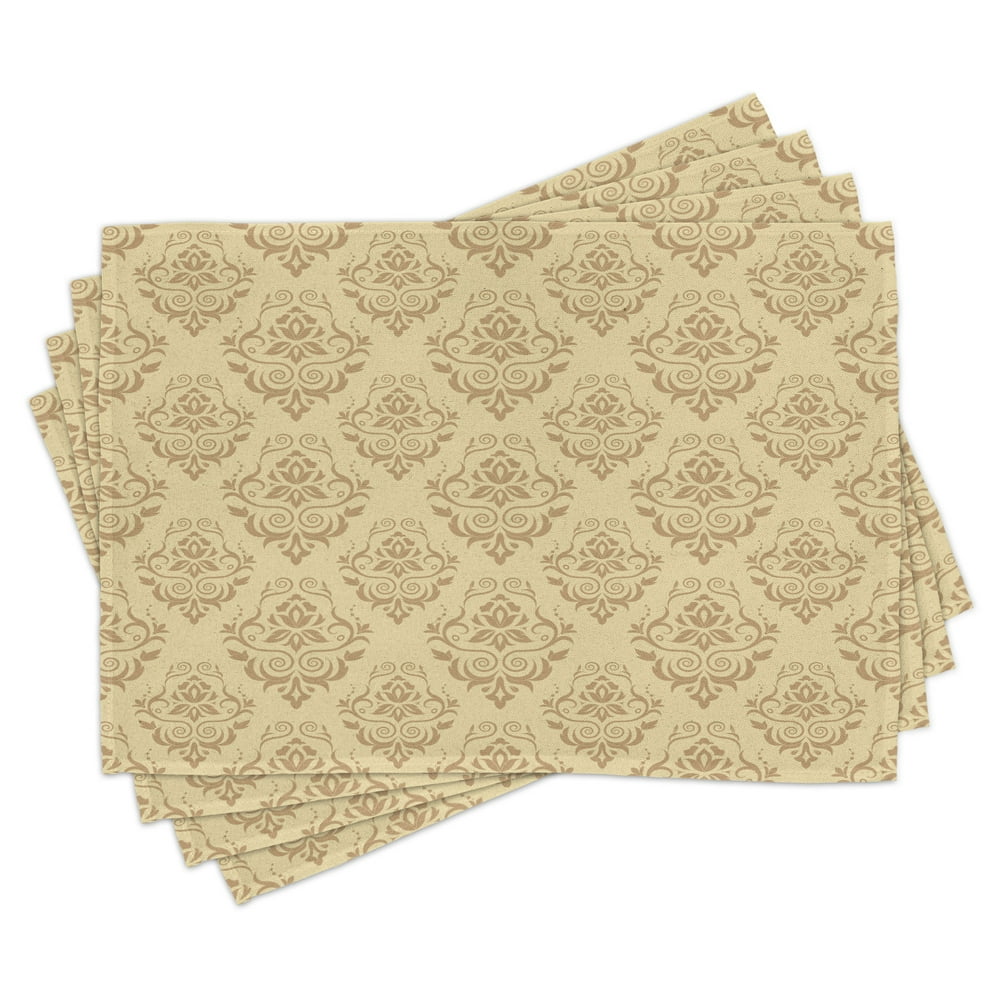 Beige Placemats Set of 4 Regular Damask Patterns Ornate Antique Lace
