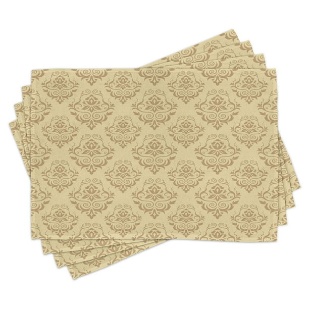 Beige Placemats Set of 4 Regular Damask Patterns Ornate Antique Lace