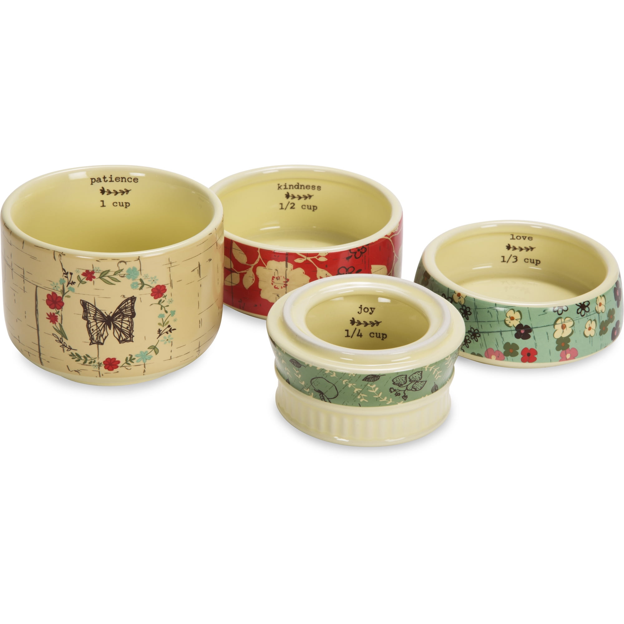 Pavilion Gift Company Live Simply Floral Mason Jar Measuring Cups, 6.25 inches, Multicolor
