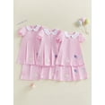 thumbnail image 3 of BemeyourBBs Kids Toddler Girls Pink Birthday Day Dress Outfit 1 2 3 4 5 6 Years Old Birthday Summer Clothes Little Girl Puff Short Sleeve Doll Collar Carousel Balloon Cake Embroidery Dress, 3 of 9