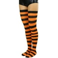 thumbnail image 3 of ToBeInStyle Womens Vibrant Horizontal Wide Striped Thigh High Stockings - Black w/ Orange Stripes - One Size, 3 of 6
