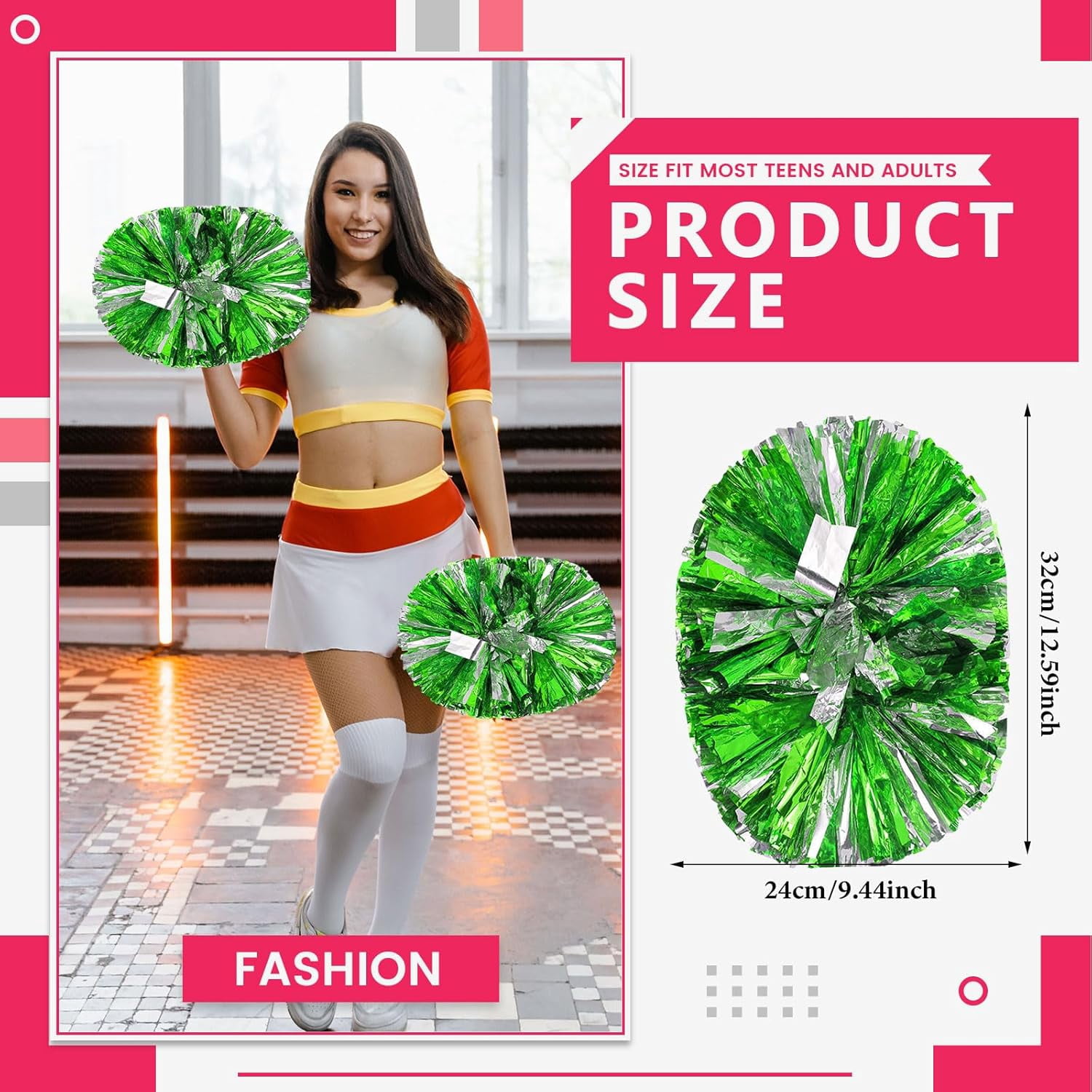 8 PCS Metallic Cheerleading Pom Pom for Team Spirit Sports Dance Cheering Kids Adults