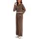 thumbnail image 4 of Conjuntos de dos piezas ATHLECHIC para mujeres, sudadera recortada de punto acanalado con medio botón y pantalones de pierna ancha, conjuntos de lounge casuales S Coffee, 4 of 4