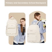 DAKIMOE School Backpack for College High Middle School Fashion Student bag, Cute Aesthetic Teen Bookbag for Teens Women, Beige