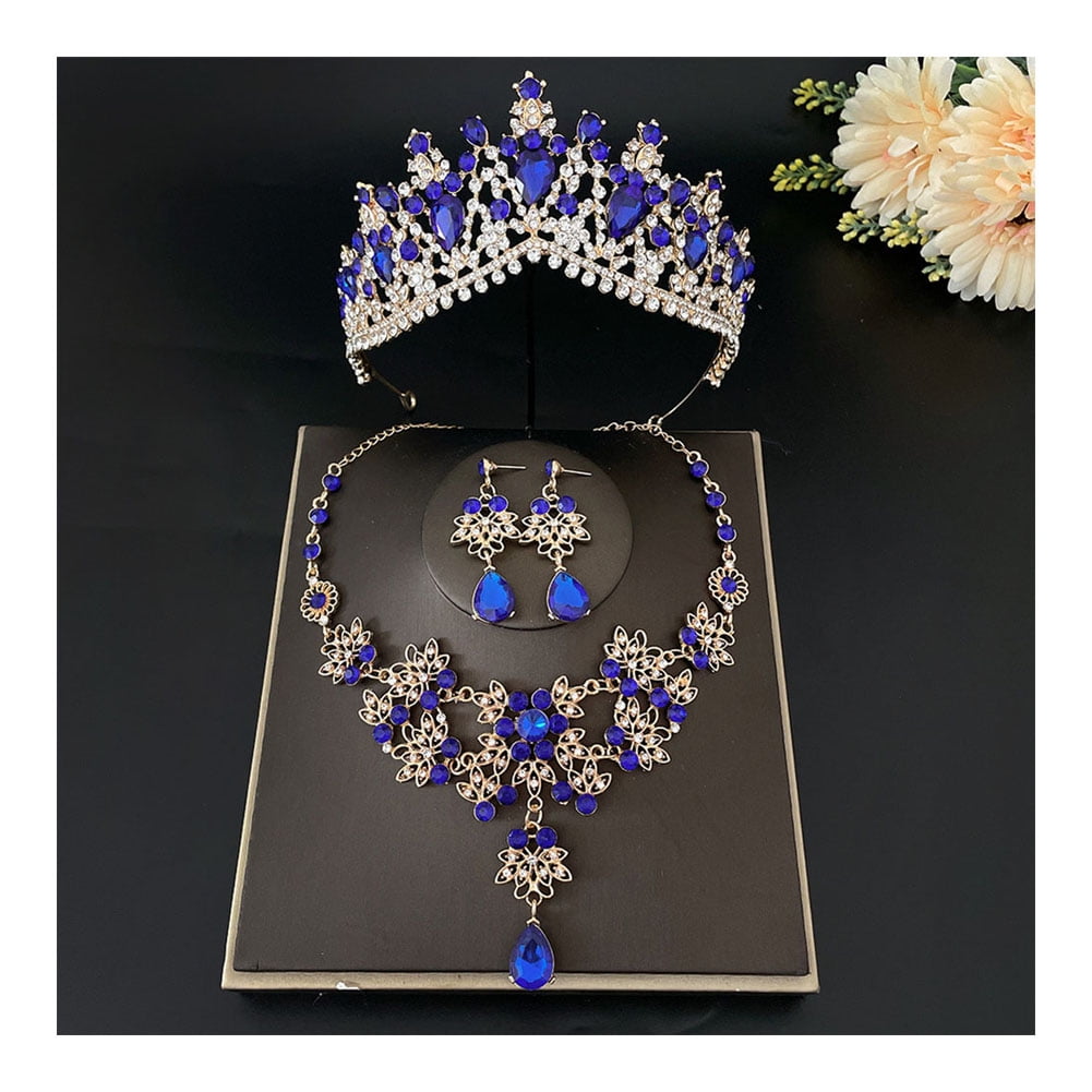 Jewelry Three Pieces Bridal Wedding Crown Necklace Earrings Dress  Accessories - Walmart.com